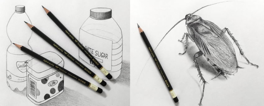 רישומים בעיפרון עם עפרונות Tombow MONO